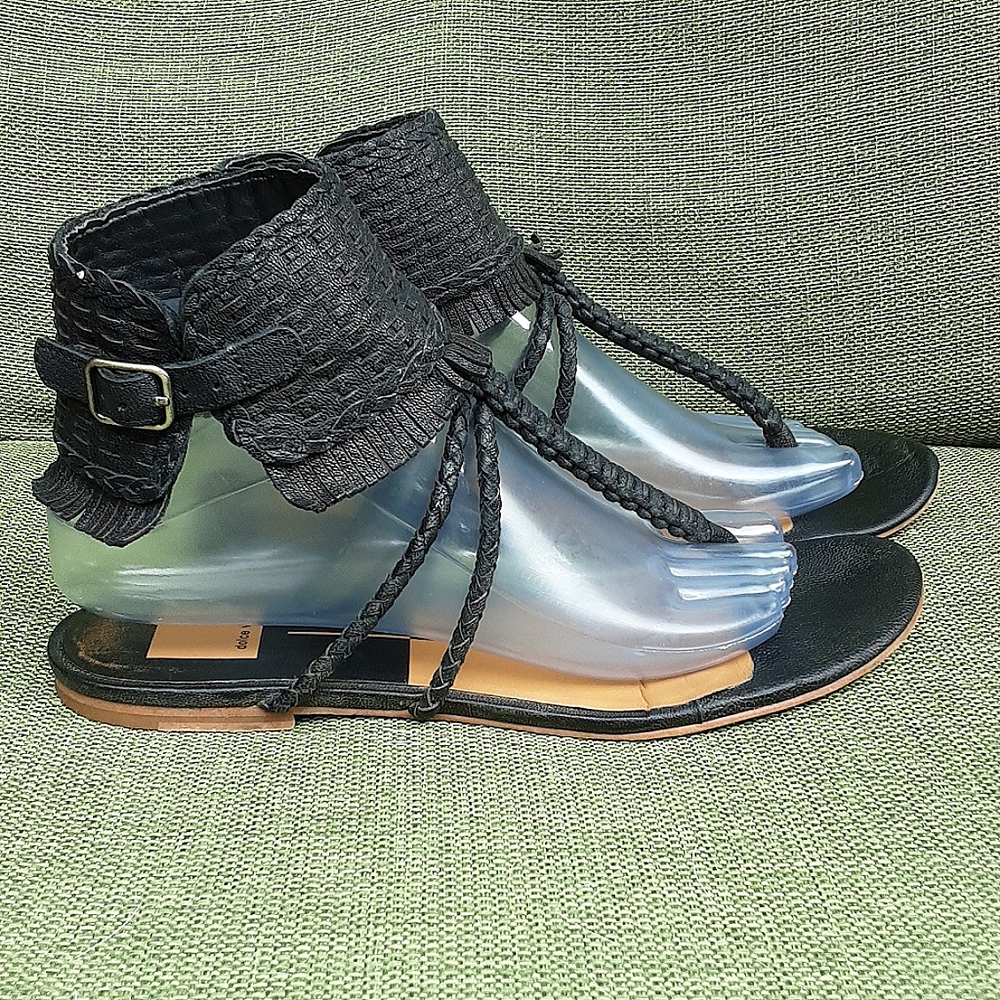 Dolce Vita Black braided leather thong sandal.